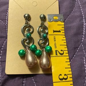 Green and gold earrings